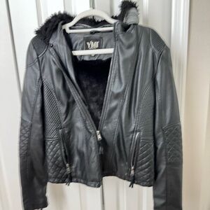 YMI Faux Leather Jacket with Detachable Hood